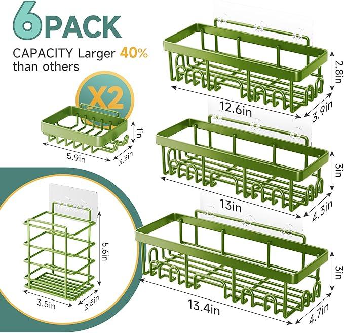 Veken Rustproof & Waterproof Shower Caddy 6-Pack, No Drilling Adhesive Shelves Rack with Soap Holder, Large Capacity Bathroom Organizers and Storage, Wall-Mounted Kitchen & Home Decor