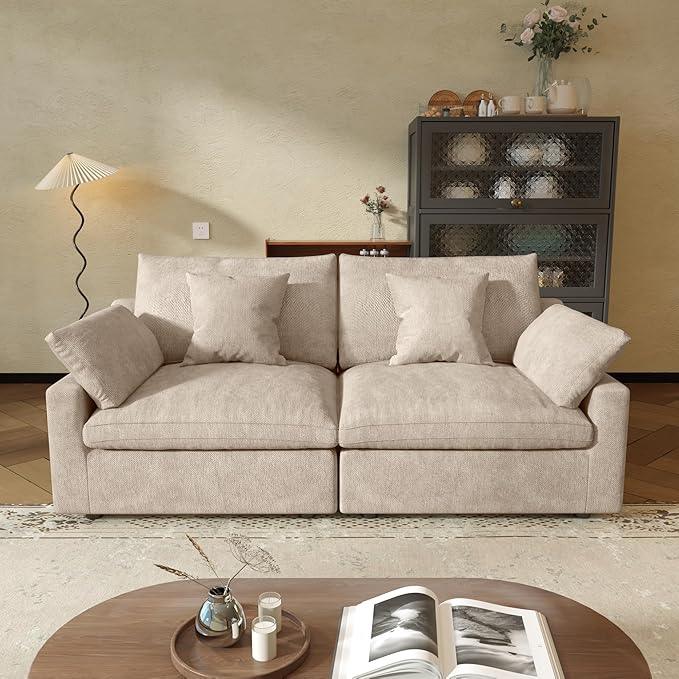 JACH Sectional Couches for Living Room, Cloud Sectional Couch with Deep Seat, Down Filled Modular Sofa, Covers Removeable & Washable, Love Seat Sofas Furniture for Living Room, Khaki