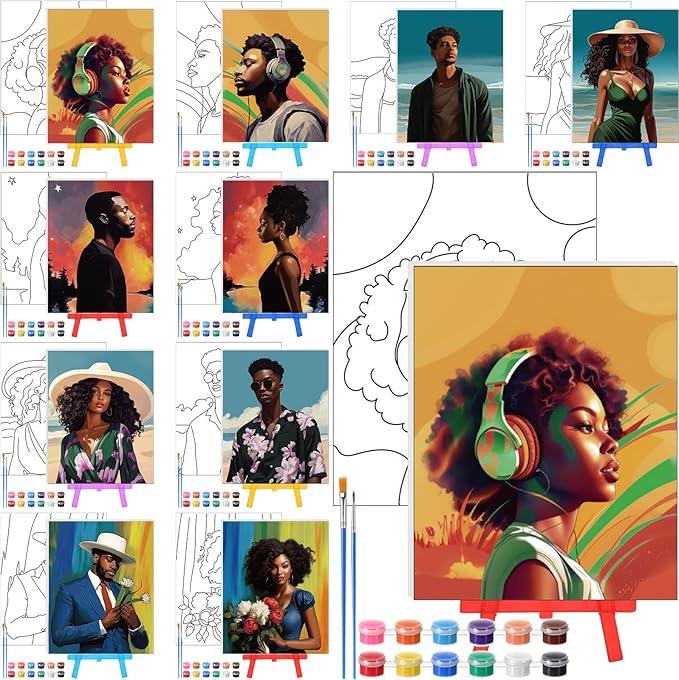 Blosssound 10 Set Pre Printed Canvas Pre Drawn Canvas Painting with Easel Kits 5