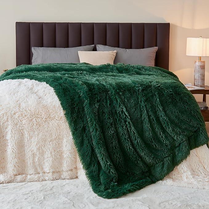 GONAAP Fuzzy Faux Fur Throw Blanket Twin Size Dark Green Super Soft Cozy Plush Fuzzy Shaggy Blanket for Couch Sofa Bed (Dark Green, Twin(60