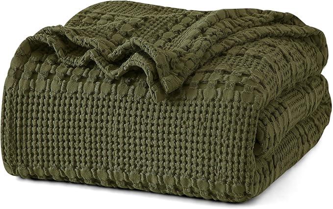 PHF 100% Cotton Waffle Weave Blanket Twin Size, Soft Lightweight Breathable Cozy Summer Blankets for Bed, Luxury Aesthetic Woven Bedding for Home Decor, 66
