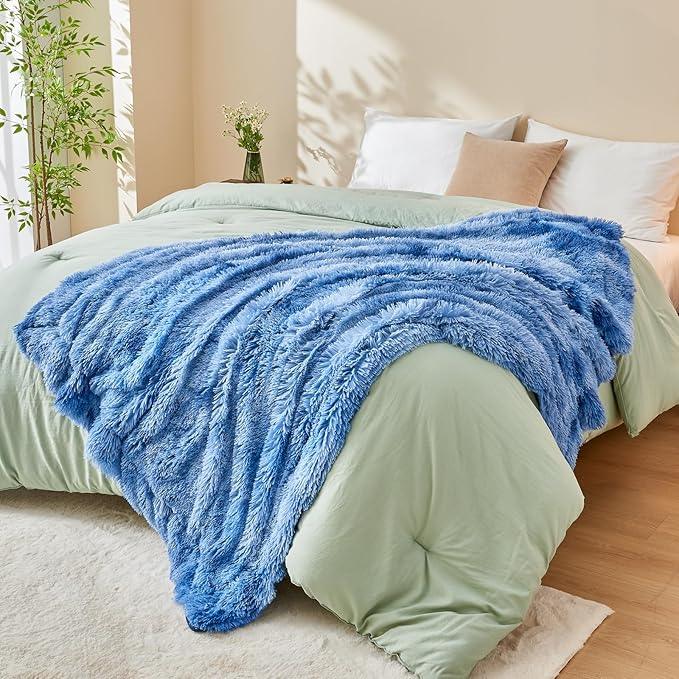 GONAAP Fuzzy Faux Fur Throw Blanket Indigo Super Soft Cozy Plush Fuzzy Shaggy Blanket for Couch Sofa Bed (Indigo, Throw(50