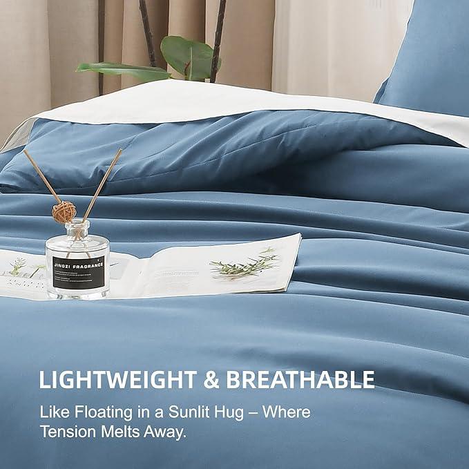 Litanika Comforters King Size Ocean Blue, 3 Pieces Lightweight Solid Bedding Set & Collections, All Season Fluffy Bed Set (104x90 Inches Comforter & 2 Pillowcases)