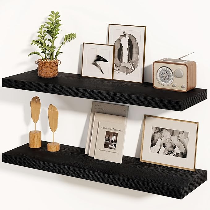 Fun Memories Black Floating Shelves 36 Inch Long, 8 Inch Deep Floating Shelf for Wall, 36