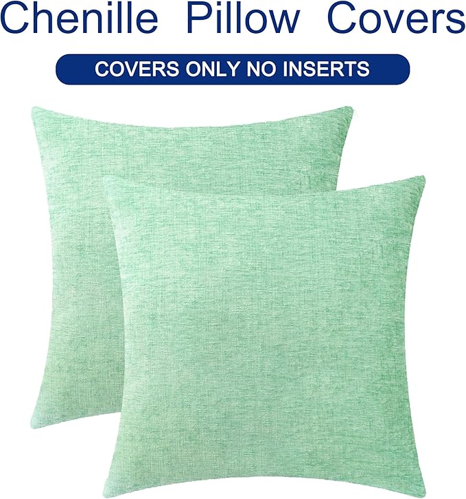 CaliTime Throw Pillow Covers Decorative 24 X 24 Inches Pack of 2 Cozy Chenille Cushion Cases for Couch Sofa Bed Living Room Home Grey Green