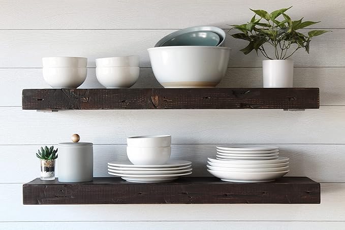 Urban Legacy Reclaimed Barn Joist Deep Floating Shelves | Deep Shelves with Low Profile Shelf Bracket with High Weight Capacity, Set of 2 (36