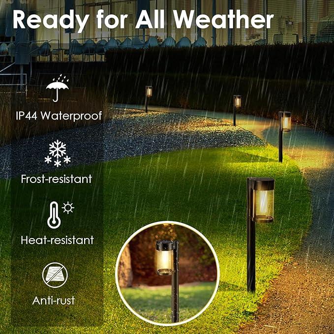 Solar Pathway Lights Outdoor, 10 Pack Metal & Glass Solar Lights Outdoor Waterproof Landscape Path Lights Solar Lights for Outside Yard Lawn Walkway Driveway Garden Decor