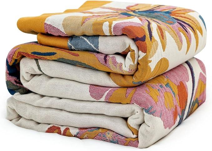 MSGKV Boho Throw Blanket for Couch and Sofa Cotton Cover for Living Room Floral Throw Cozy Blankets (D-Flower and Butterfly, 50