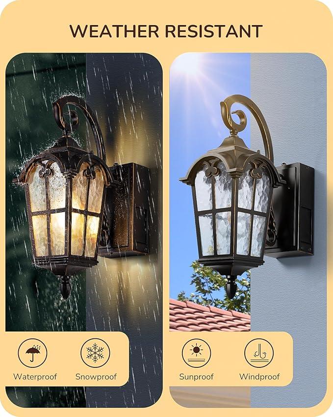 EDISHINE Dusk to Dawn Outdoor Wall Lights, Porch Light Fixture with GFCI Outlet, Exterior Wall Lantern with E26 Socket, Waterproof Outside Wall Sconce Wall Mount Lamp for Front Door, Patio, Garage