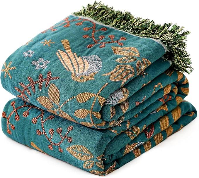 MSGKV Boho Throw Blanket Cotton Blanket for Couch and Sofa Cover for Living Room Summer Throw Cozy Gauze Blanket 50