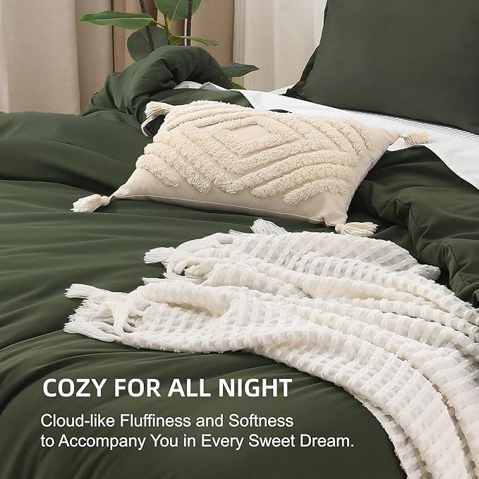 Litanika Dark Olive Green California King Comforter Set - 3 Pieces Cal King Lightweight Summer Soft Solid Bed Comforter, Oversized Fluffy Down Alternative Bedding Set (104x96In, 2 Pillowcases)