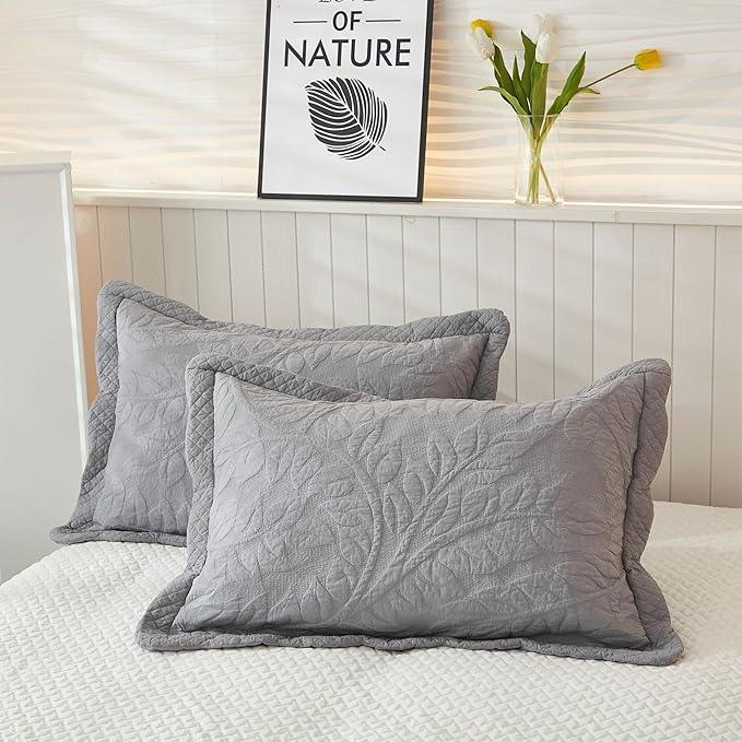 MarCielo 3-Piece 100% Cotton Oversized Bedspread Lightweight Quilt Coverlet Embroidery Farmhouse Bedding Set T0 (Light Grey, Oversized King (118