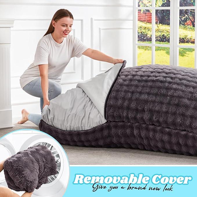 Hobestluk 3 in 1 Bean Bag Chair Giant Bean Bag Chairs for Adults with Bubble Cover Convertible Bean Bag Floor Cushion with Machine Washable Cover for Living Room (Bubble Dark Grey)