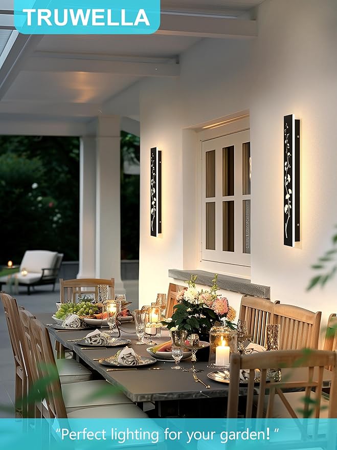 Modern Outdoor Wall Lights 39.4inch LED Long Wall Sconce 3000K Ginkgo Hollow Design Wall Mount Porch Lights 32W Exterior Lighting Fixtures for Patio Balcony Terrace Garden