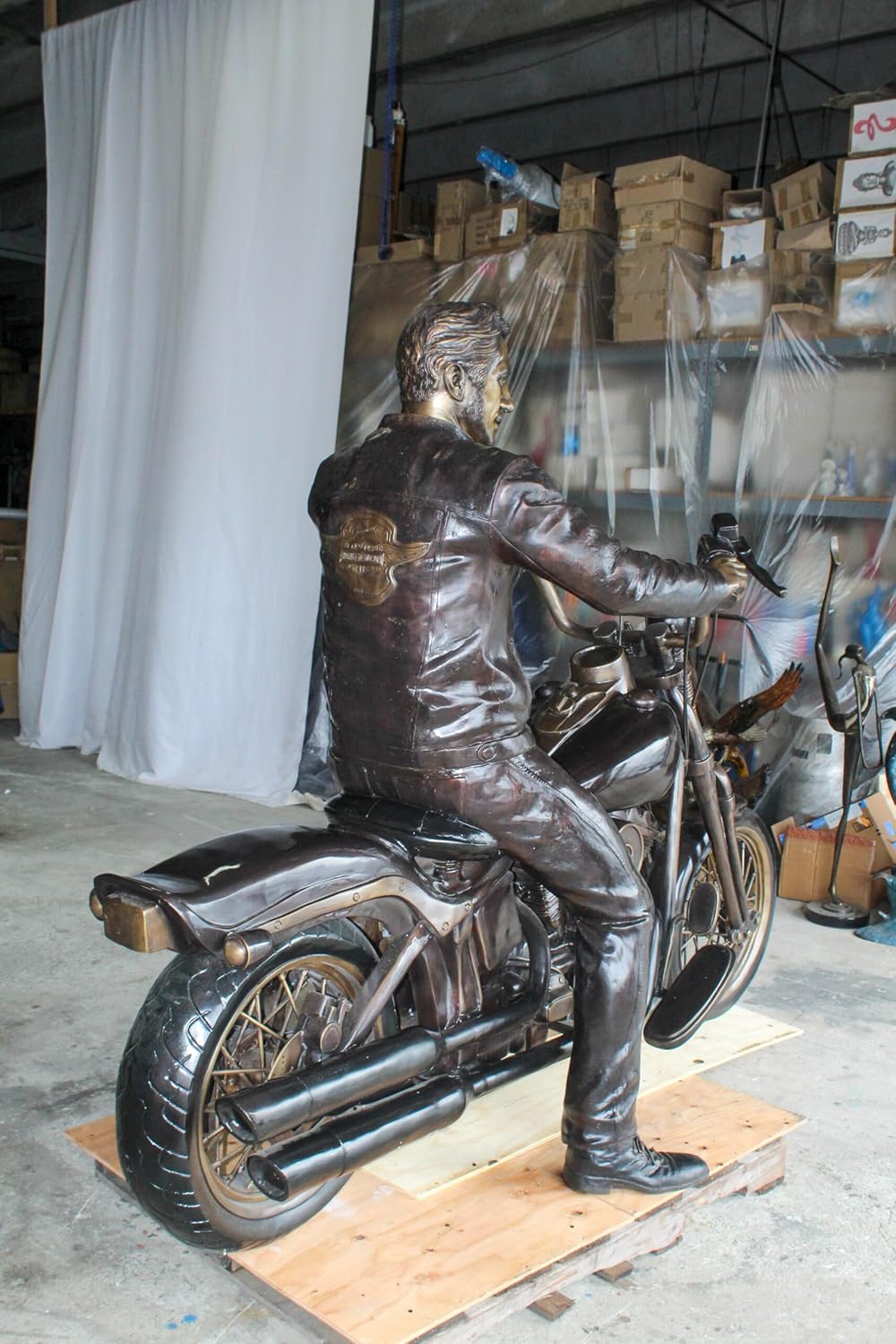 Bronze Sculpture of Man on His Motorcycle Life Size 
 94