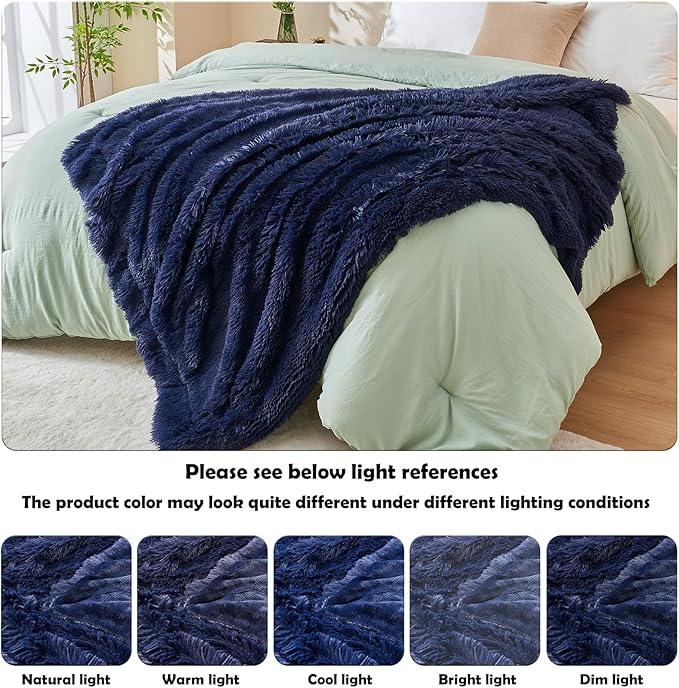 GONAAP Fuzzy Faux Fur Throw Blanket Twin Size Dark Navy Super Soft Cozy Plush Fuzzy Shaggy Blanket for Couch Sofa Bed (Dark Navy, Twin(60