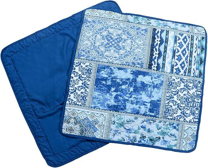NEWLAKE Blue Classic Bohemian Style Cotton Throw Pillow Covers (2 Pieces, 18X18 Inch)