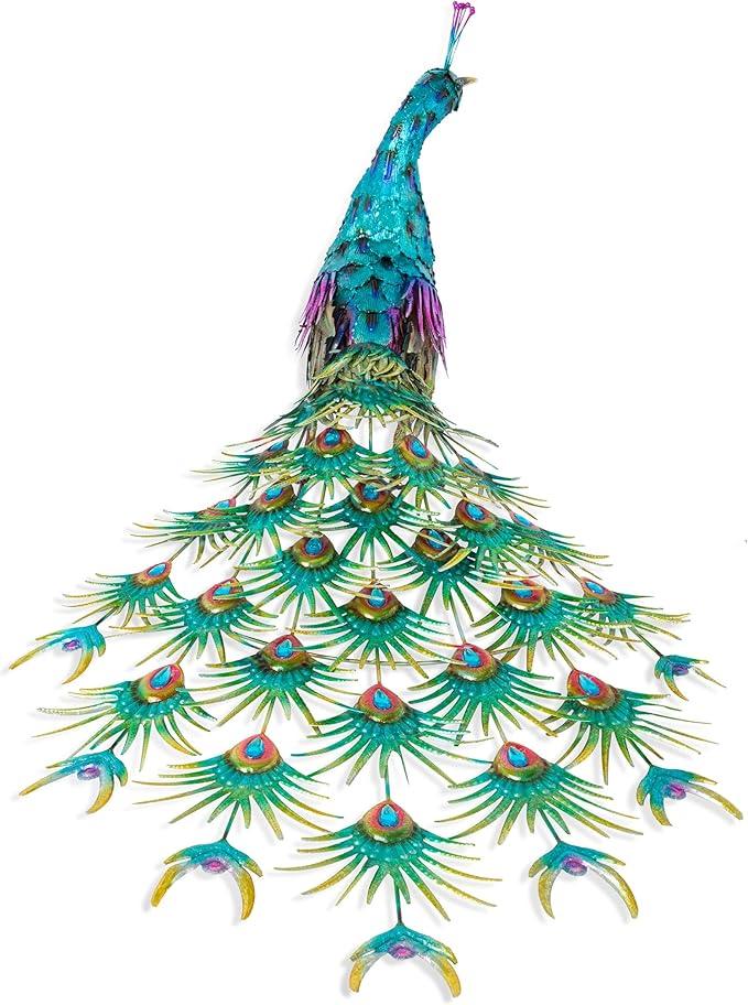 Alpine Corporation HEH378 Metal Jumbo Sized Majestic Peacock Decor, Elegant Garden & Patio Bird Statue, 33