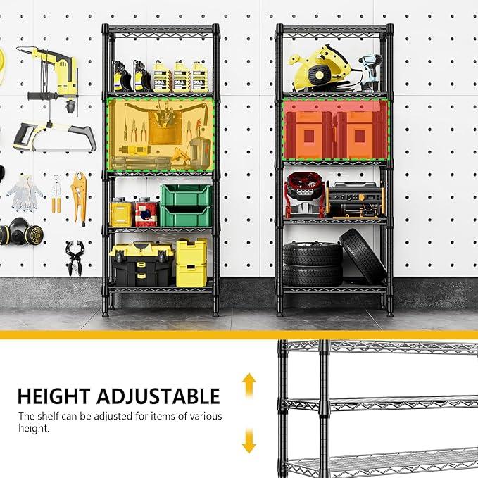 1250 lbs 5 Tier Shelf Metal Storage Shelves Wire Rack Closet Organizers for Garage Kitchen Bathroom Laundry Black 11.8