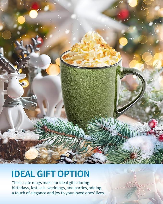 Ceramic Mugs 12oz,Large Ceramic Coffee Cups for Men, Women, Dad, Mom, Modern Coffee Mugs With Handle For Tea,Latte,Cappuccino,Cocoa. (Green 1 Pack)
