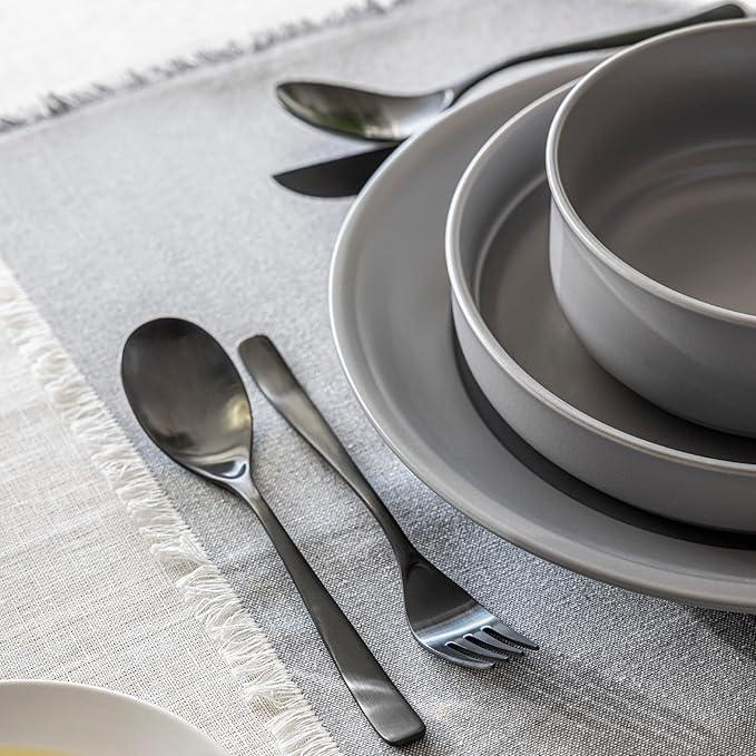 over&back 20pc Curved Flatware Cutlery Set - Comes with 4 Dinner Forks, 4 Salad Forks, 4 Dinner Knives, 4 Dinner Spoons, and 4 Teaspoons - 18/8 Stainless Steel - Dishwasher-Safe - Matte Black