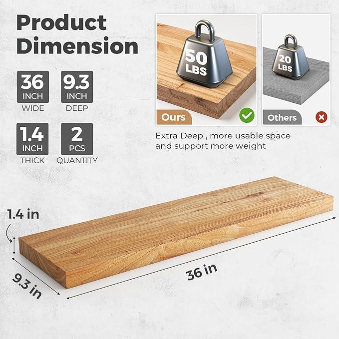 RICHFOCUS Elm Floating Shelves for Wall - 36