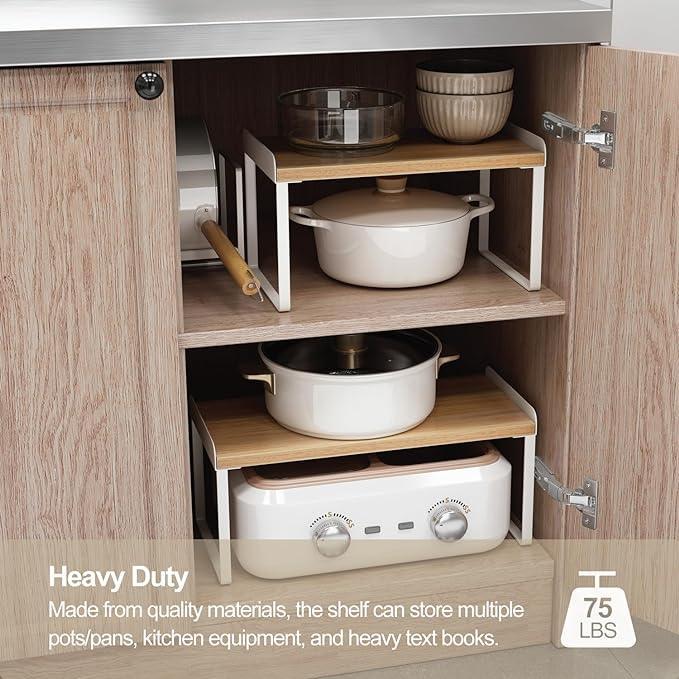 Mitus Shelf Organizer and Storage, Stackable Tiered Wood Cabinet Rack for Countertops, Desktops, Cabinets (Set of 2) 16