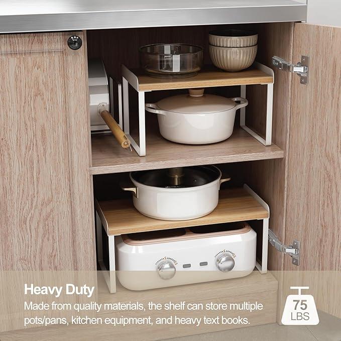 Mitus Shelf Organizer and Storage, Tiered Wood Cabinet Rack for The Kitchen Counter, Bathroom Counter, Pantry Cupboard, Office Desk Bookshelf, 12