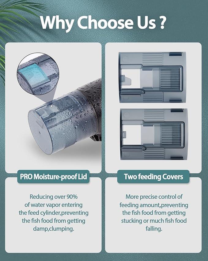 Automatic Fish Feeder Dispenser for Aquarium: 200ml Large Capacity Auto Feeders for Small Tank Turtle Betta Koi - Battery Food Feeding Timer for Flakes Pellet Vacation Weekend Day