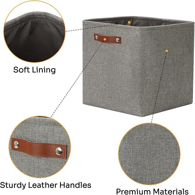 DULLEMELO Cube Storage Boxes,13 inch Fabric Baskets Closet Storage Bins for Home Organization and Storage,Stackale Gift Baskets Empty for Nursery Clothes Toys Kids Storage(Grey)