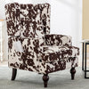 Mid-Century Accent Chair, Upholstered Arm Chair Linen Fabric Side Chair with High Back Solid Wooden Legs, Comfy Reading Chair for Living Room Bedroom, Milk Cow