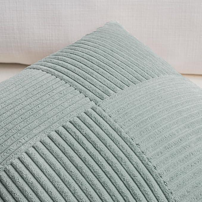 Fancy Homi 2 Packs Grey Blue Decorative Throw Pillow Covers 16x16 Inch for Couch Bed Sofa, Rustic Farmhouse Boho Home Decor, Soft Corss Patchwork Corduroy Textured Square Cushion Case 40x40 cm