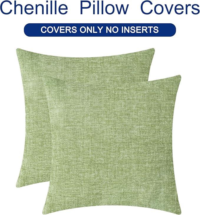 CaliTime Throw Pillow Covers Decorative 20 X 20 Inches Pack of 2 Cozy Chenille Cushion Cases for Couch Sofa Bed Living Room Home Sage Green