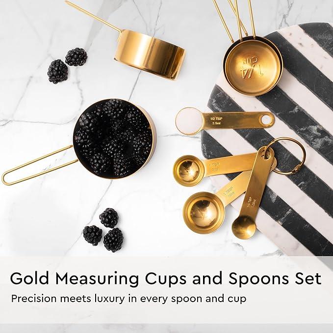 Black and Gold Kitchen Utensils Set - 19-PC Set Includes Stainless Steel and Silicone Cooking Utensils, Measuring Cups and Spoons - Black and Gold Kitchen Accessories for Stylish Cooking & Serving