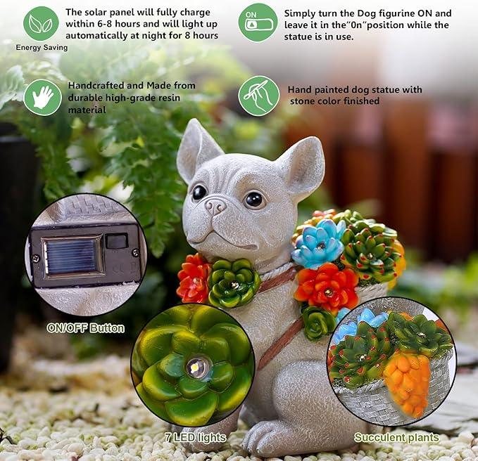 Garden Outdoor Decor Statues: Figurine with Solar Light Decorations Ornaments Patio Art Balcony - Birthday Gifts for mom Grandma Women
