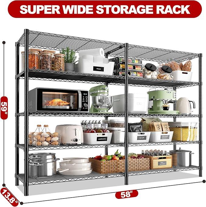 REIBII 5 Tier Wire Shelving Storage Shelves Loads 1430LBS, 58