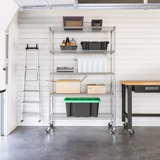 Seville Classics UltraDurable Heavy Duty NSF Solid Steel Wire Rack Storage Unit Organizer for Garage, Warehouse, Office, Restaurant, Classroom, Kitchen, 5-Tier Shelving, 48