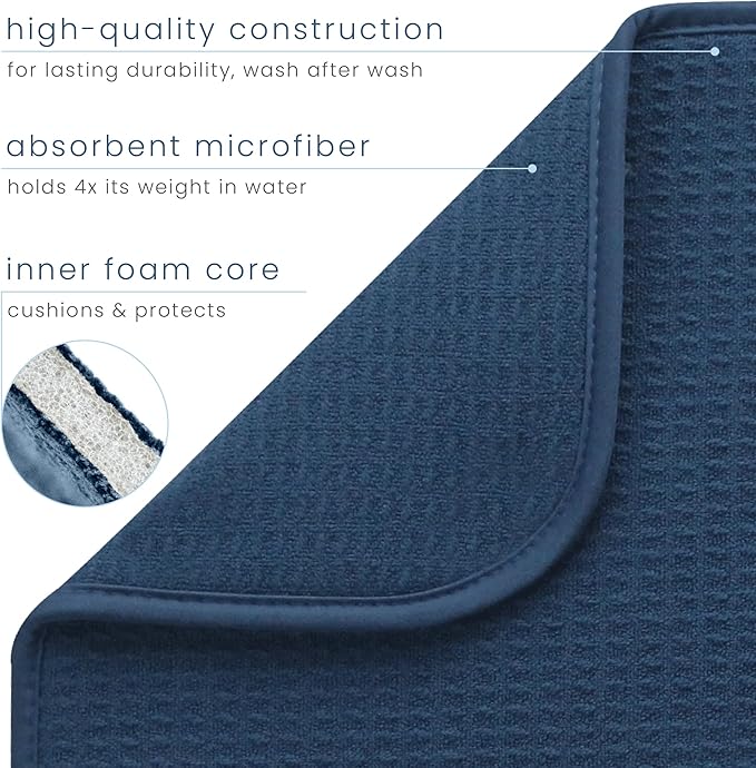 S&T INC. Dish Drying Mat, 16” x 18”, Absorbent Microfiber Kitchen Counter Mat, Dish Drying Pad for Dishes, Utensils, Pots and Pans, Large, Navy