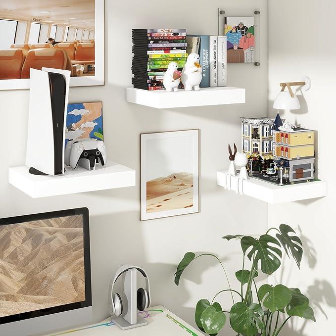 Deep Floating Shelves for Wall | 12 Inch Deep White Floating Shelves Set of 2 | 16W x 12D Rustic Wood Wide Wall Shelves | Bookshelf Laundry Shelf TV Shelf