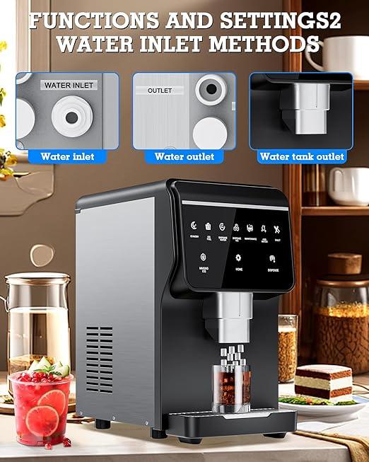 Nugget Ice Maker Machine 80LB/24H, Ice Makers Countertop 6 LB Ice Storage, Chewable Pellet, Ice Water, Self-Cleaning Function for Home/Office/Party/RV