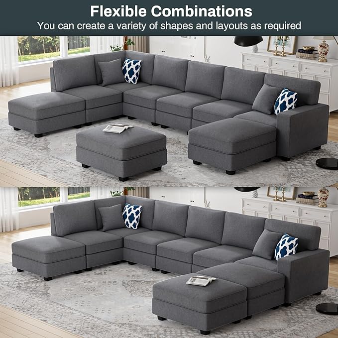 L Lengend Vansen Modular Sectional Sofa U Shaped Couch with Ottoman Modern Reversible Corner Sectional Couch for Living Room (Dark Grey, U Shaped Sofa-4)
