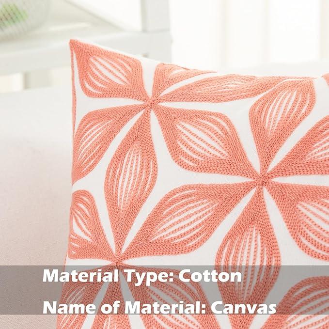 HWY 50 Coral Pink Decorative Throw Pillow Covers 18x18 Inch (1 Piece), Embroidered Cotton Farmhouse Cushion Cover Pillow Case for Sofa Couch Living Room Bed, Fashion Geometric