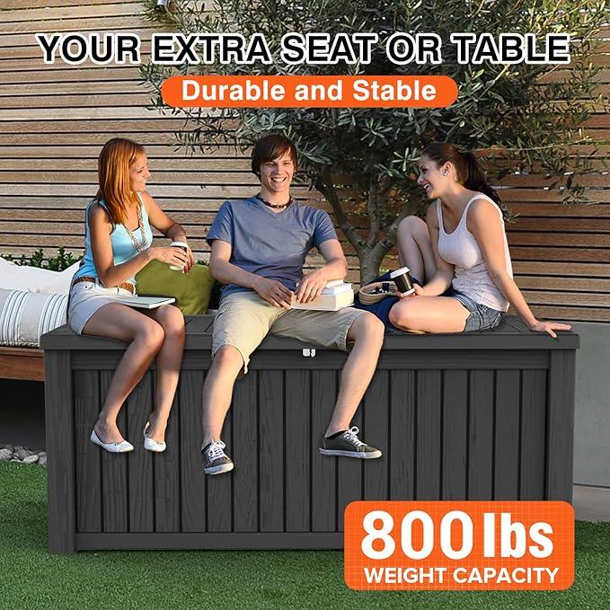 152 Gallon Deck Box Waterproof, UV Resistant Resin Outdoor Storage Box with Hydraulic Rod, Lockable Design and Enhanced Durability for Patio, Garden, and Poolside Use