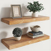 RICHFOCUS Elm Floating Shelves for Wall - 24" W x 9.3" D Rustic Solid Wood Shelves with Invisible Bracket, Wall-Mounted for Living Room, Bedroom, Kitchen Storage & Display, Set of 2, Natural