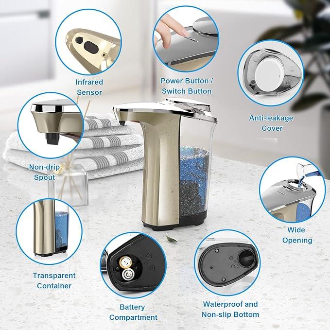 Automatic Soap Dispenser, Touchless Dish soap Dispenser 17oz/500ml with Upgraded Infrared Sensor, 5 Adjustable Soap Dispensing Levels, Liquid Hand soap Dispenser for Bathroom & Kitchen