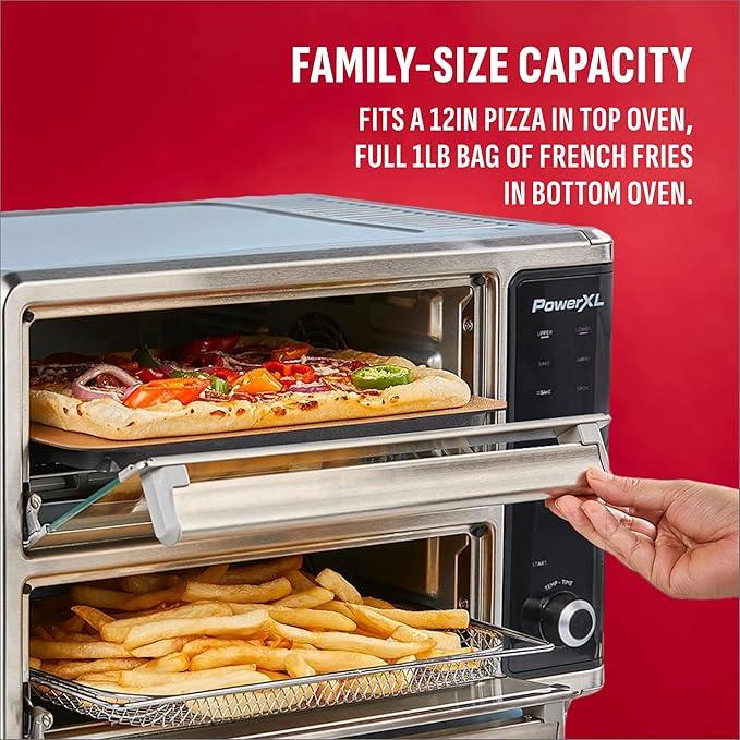 PowerXL SmartSynx Dual Door Oven, 8 Quick-Touch Cooking Presets including Air Fry, Toast, Bake, Broil, Reheat and More, Cook 2 Different Foods at the Same Time, Large Capacity & Adjustable Temperature