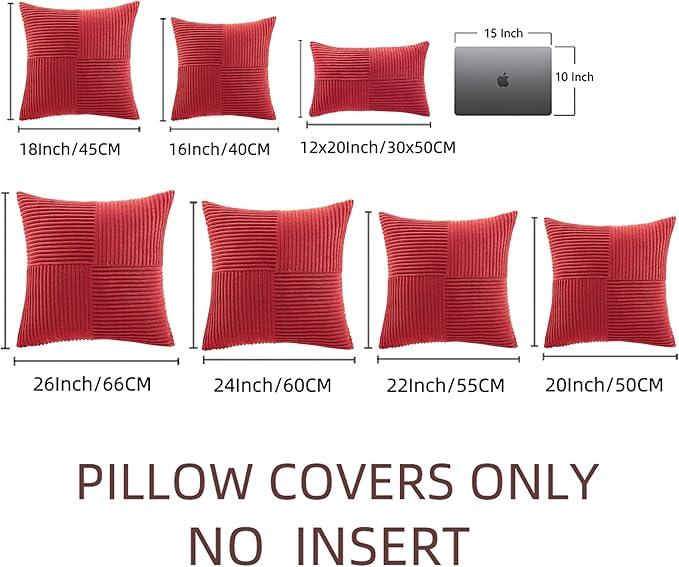 Fancy Homi 2 Packs Red Decorative Throw Pillow Covers 18x18 Inch for Living Room Couch Bed Sofa, Rustic Boho Farmhouse Home Decor, Soft Corss Corduroy Patchwork Textured Square Cushion Case 45x45 cm