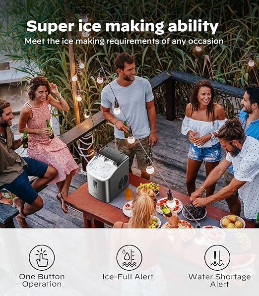 Silonn Nugget Ice Maker Countertop, Pellet Ice Machine with Self-Cleaning Function, Sonic Ice Maker Produces 33lbs of Chewable Ice in 24 Hours, Ideal for Home Kitchen and Office, Stainless Steel