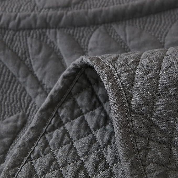 MarCielo 3-Piece 100% Cotton Oversized Bedspread Lightweight Quilt Coverlet Embroidery Farmhouse Bedding Set T0 (Dark Grey, Oversized Queen (100