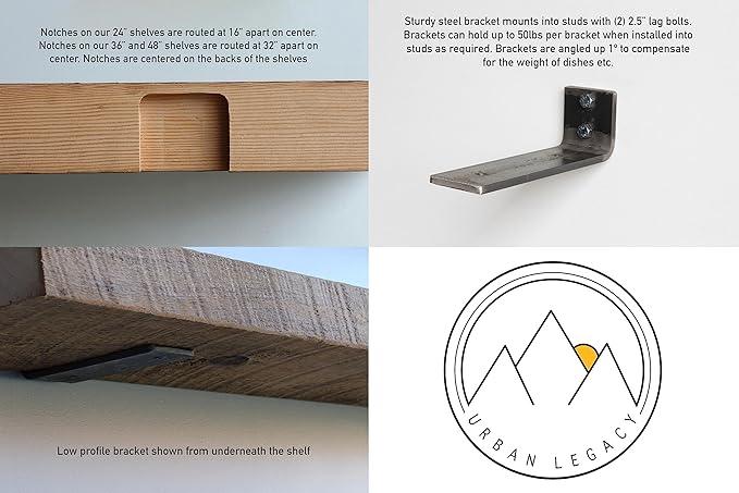 Urban Legacy Reclaimed Barn Joist Deep Floating Shelves | Deep Shelves with Low Profile Shelf Bracket with High Weight Capacity, Set of 2 (24